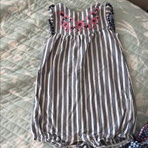 Carter's Blue and White Striped One Piece with Pink Floral Embroidery